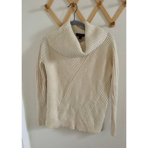 Ann Taylor Sweater Women's Small Cream Alpaca Wool Blend Turtleneck Heavy Knit - Picture 2 of 8